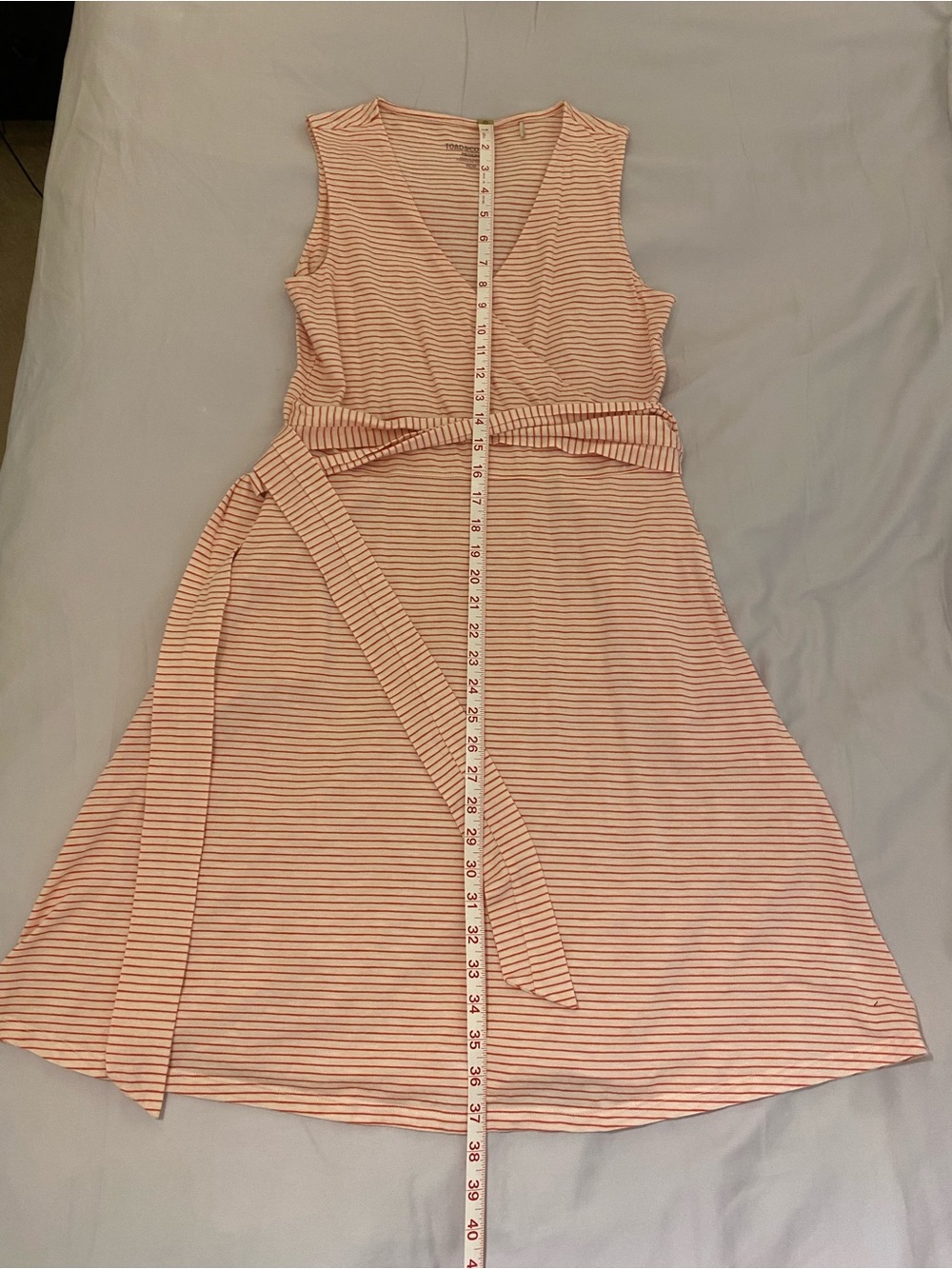Toad&Co Striped Pink Midi Dress with Waist Tie